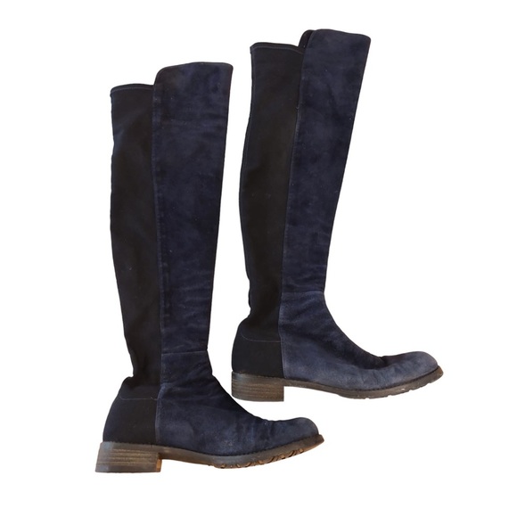 𝅺Stuart Weitzman Suede Riding Boots Navy/Black - Picture 4 of 7